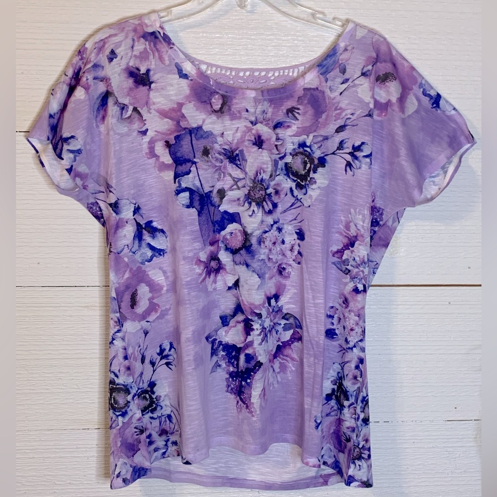 Floral Blouse by Laura Scott.  Size L.  Color - Purple.